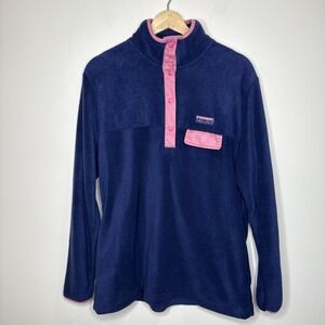 Simply Southern Fleece Pullover Women's Large Blue‎ Quarter Snap Jacket Pocket L